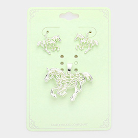 Filigree Metal Running Horse Pendant Set