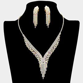 Rhinestone Pave Necklace Clip on Earring Set