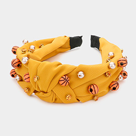 Pearl Stone Basketball Embellished Knot Burnout Headband