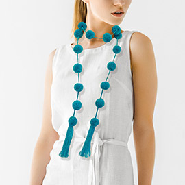 Pom Pom Station Tassel Long Necklace