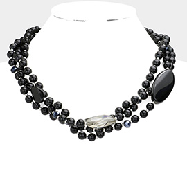 Geometric Triple Bead Accented Triple Layered Necklace