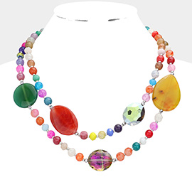 Geometric Bead Accented Double Layered Necklace