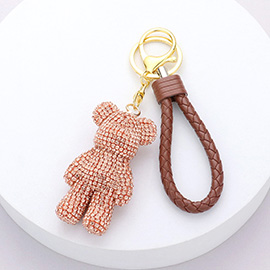 Bling Bear Figure Faux Leather Strap Keychain