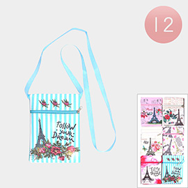 12PCS - Eiffel Tower Flower Printed Crossbody Bags