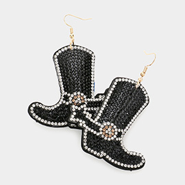 Felt Back Bling Western Boots Dangle Earrings