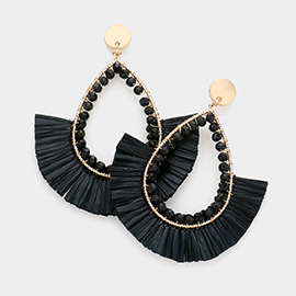 Open Teardrop Raffia Fringe Dangle Earrings