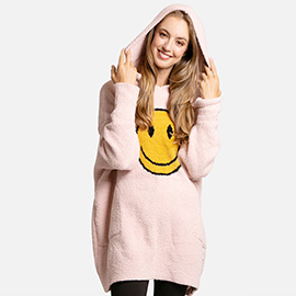 Smile Accented Side Pocket Hoodie Wearable Blanket Poncho