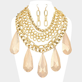 Metal Teardrop Accented Statement Necklace