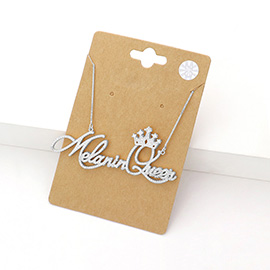 CZ Melanin Queen Message Pendant Necklace