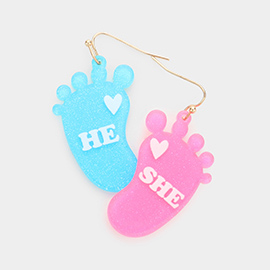 He She Message Glittered Baby Feet Dangle Earrings