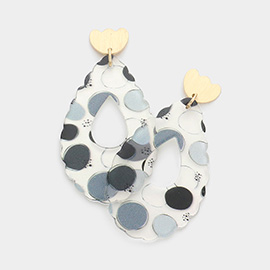 Geometric Patterned Lucite Open Teardrop Dangle Earrings