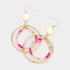 Faceted Beaded Open Circle Accented Dangle Earrings