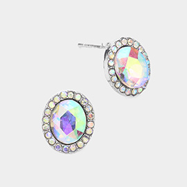 Oval Stone Stud Evening Earrings