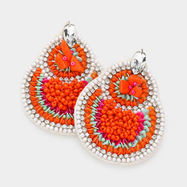 Faux Leather Back Boho Sequin Beaded Earrings