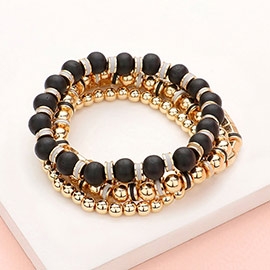 4PCS - Wood Ball Metal Beaded Stretch Bracelets