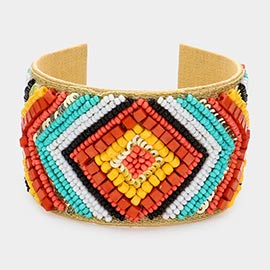 Boho Beaded Chevron Patterned Cuff Bracelet