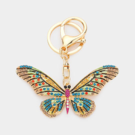 Rhinestone Embellished Metal Butterfly Keychain