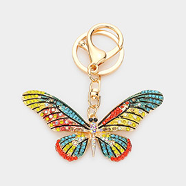 Rhinestone Embellished Metal Butterfly Keychain