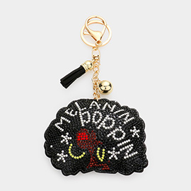 Bling Message Afro Girl Tassel Keychain