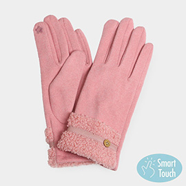 Teddy Faux Fur Cuff Touch Smart Gloves