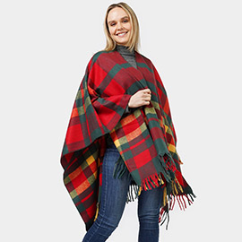 Plaid Check Patterned Cape Poncho