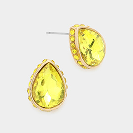 Rhinestone Trimmed Teardrop Stone Evening Stud Earrings