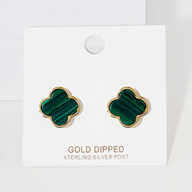 Gold Dipped Metal Trim Quatrefoil Stud Earrings