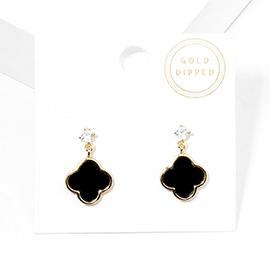 Gold Dipped CZ Stone Quatrefoil Link Dangle Earrings