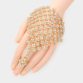 Rhinestone Pave Hand Chain Evening Bracelet