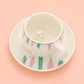 Lovely Message Cute Bunny Ceramic Mug Cup and Saucer Set