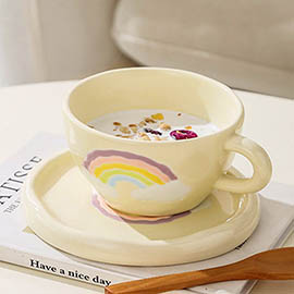 Rainbow Ceramic Mug Cup and Saucer Set