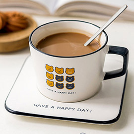 Have a Happy Day ! Message Cute Bear Ceramic Mug Cup and Saucer Set