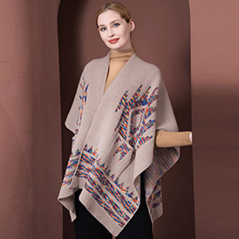 Boho Patterned Front Pockets Poncho