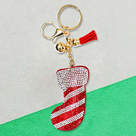 Bling Christmas Socks Tassel Keychain