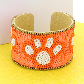 Game Day Sequin Seed Beaded Paw Accented Cuff Bracelet