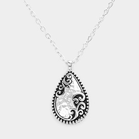 Embossed Antique Metal Teardrop Reversible Pendant Necklace