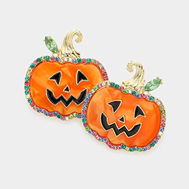 Stone Embellished Pumpkin Earrings