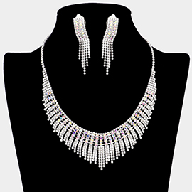 Rhinestone Pave Necklace Clip on Earring Set