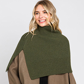 Slit Turtleneck Knit Shawl Scarf