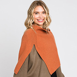 Slit Turtleneck Knit Shawl Scarf