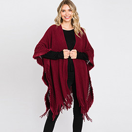 Fringe Cut Out Knit Ruana Poncho