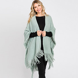 Fringe Cut Out Knit Ruana Poncho