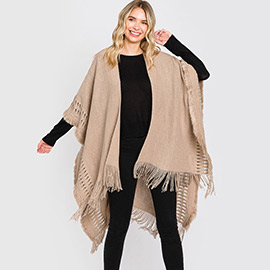 Fringe Cut Out Knit Ruana Poncho