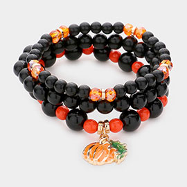 3PCS - Pumpkin Charm Beaded Stretch Bracelets