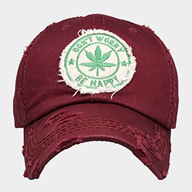 Don't Worry Be Happy Message Hemp Leaf Vintage Baseball Cap