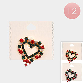 12PCS - Bubble Stone Open Heart Pin Brooches