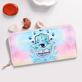 Evil Eye Centered Hamsa Hand Flower Print Wallet