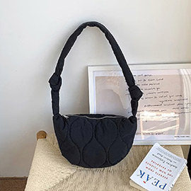 Quilted Puffer Half Moon Tote / Shoulder Bag