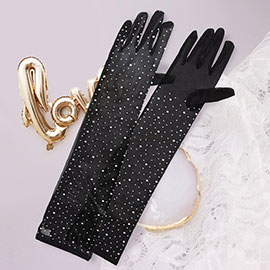 Stone Embellished Dressy Mesh Long Wedding Gloves