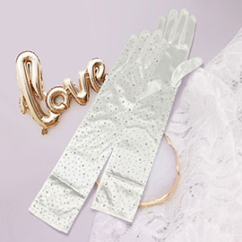 Stone Embellished Dressy Satin Long Wedding Gloves